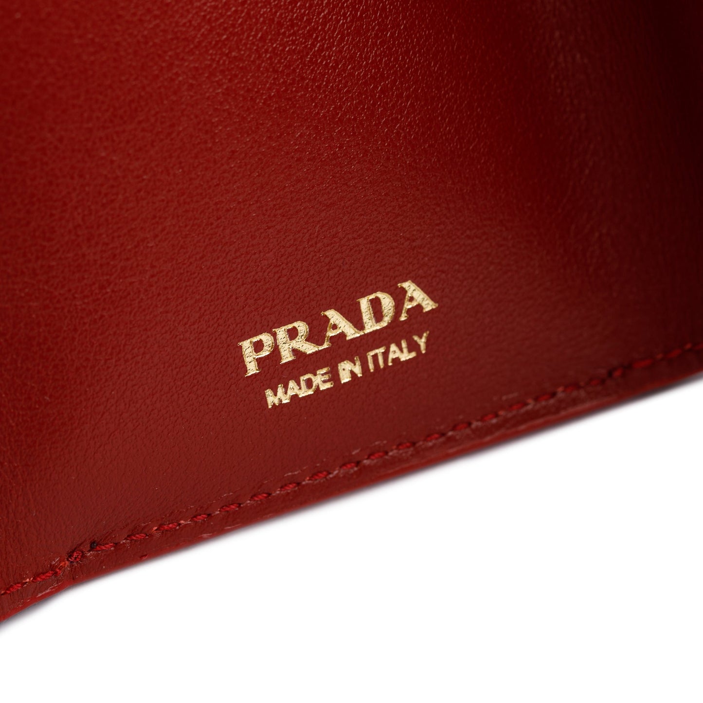 Prada Red Vitello Move Compact Tri-Fold Wallet