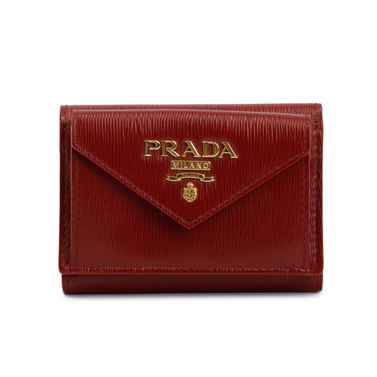 Prada Red Vitello Move Compact Tri-Fold Wallet