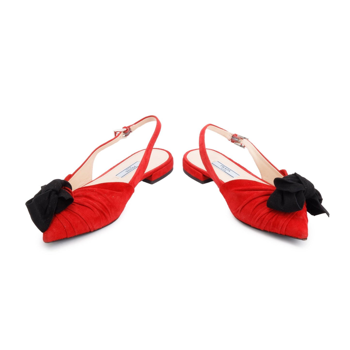 Prada Red/Black Suede Bow Flat Sandals, Size 6.5