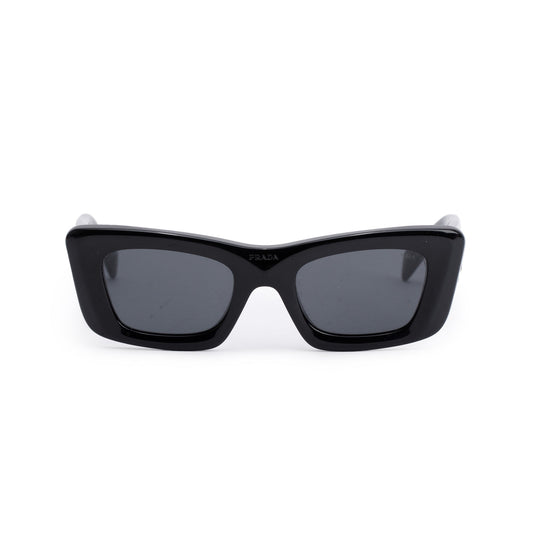 Prada SPR 13Z Black Acetate Symbole Rectangular Cat-Eye Sunglasses