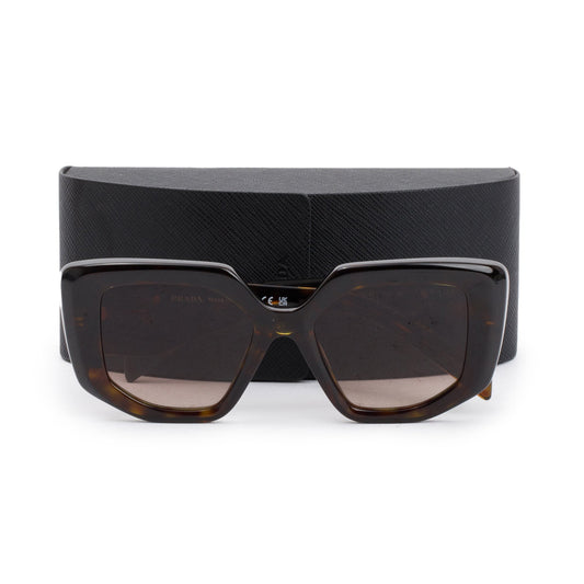 Prada SPR 14Z Havana Acetate Triangle Logo Sunglasses
