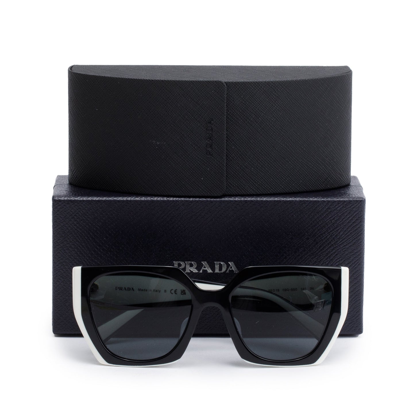 Prada SPR 15W-F Black/White Acetate Prada Logo Sunglasses