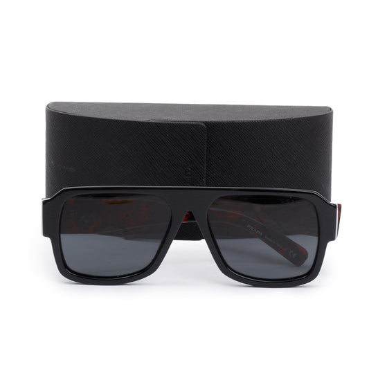 Prada SPR 22Y Black & Red Acetate Square Sunglasses