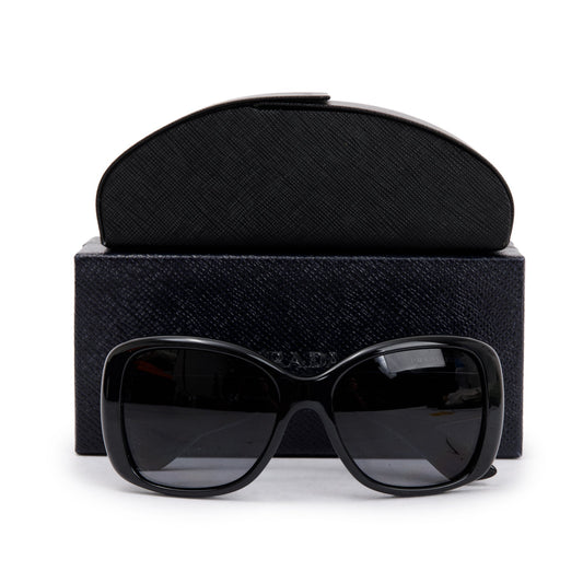 Prada SPR 32P Black Acetate Triangle Logo Sunglasses