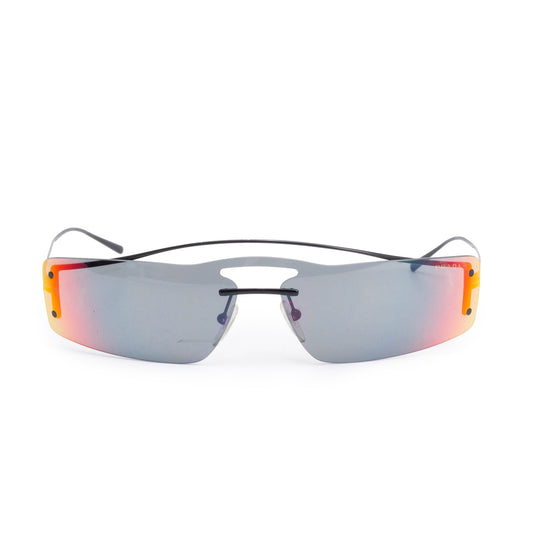 Prada SPR61V Black Metal Rimless Rectangle Shield Sunglasses