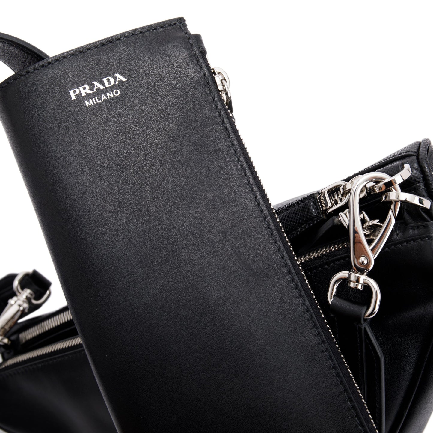 Prada Saffiano City Calf Triangle Double Messenger Bag