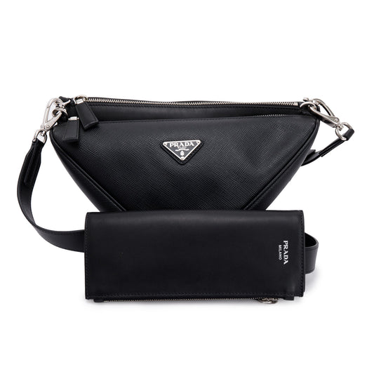 Prada Saffiano City Calf Triangle Double Messenger Bag