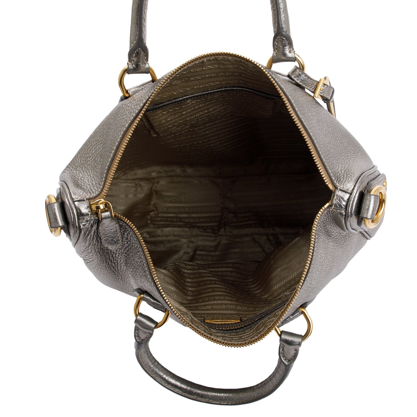 Prada Silver Vitello Daino Leather Tote