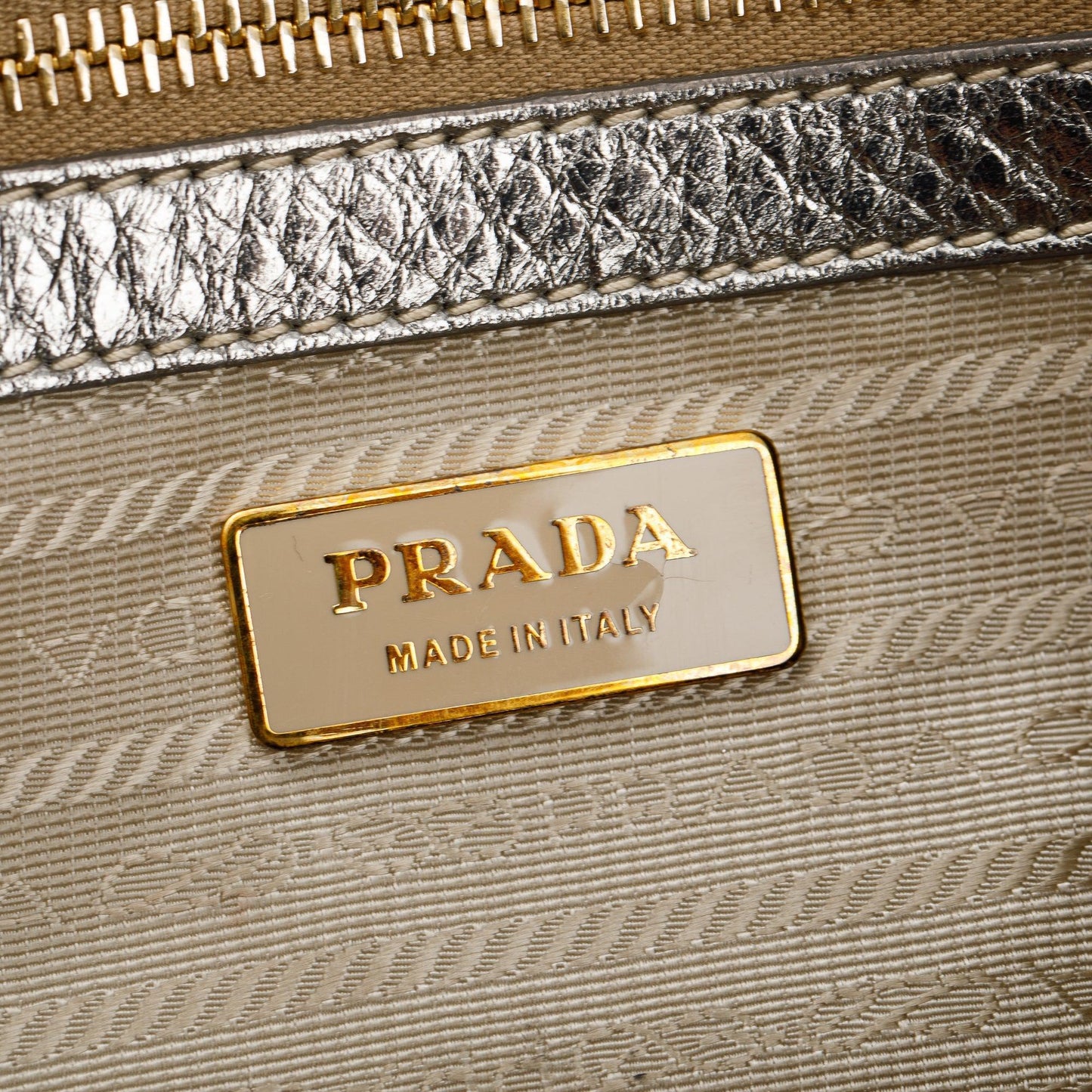 Prada Silver Vitello Daino Leather Tote