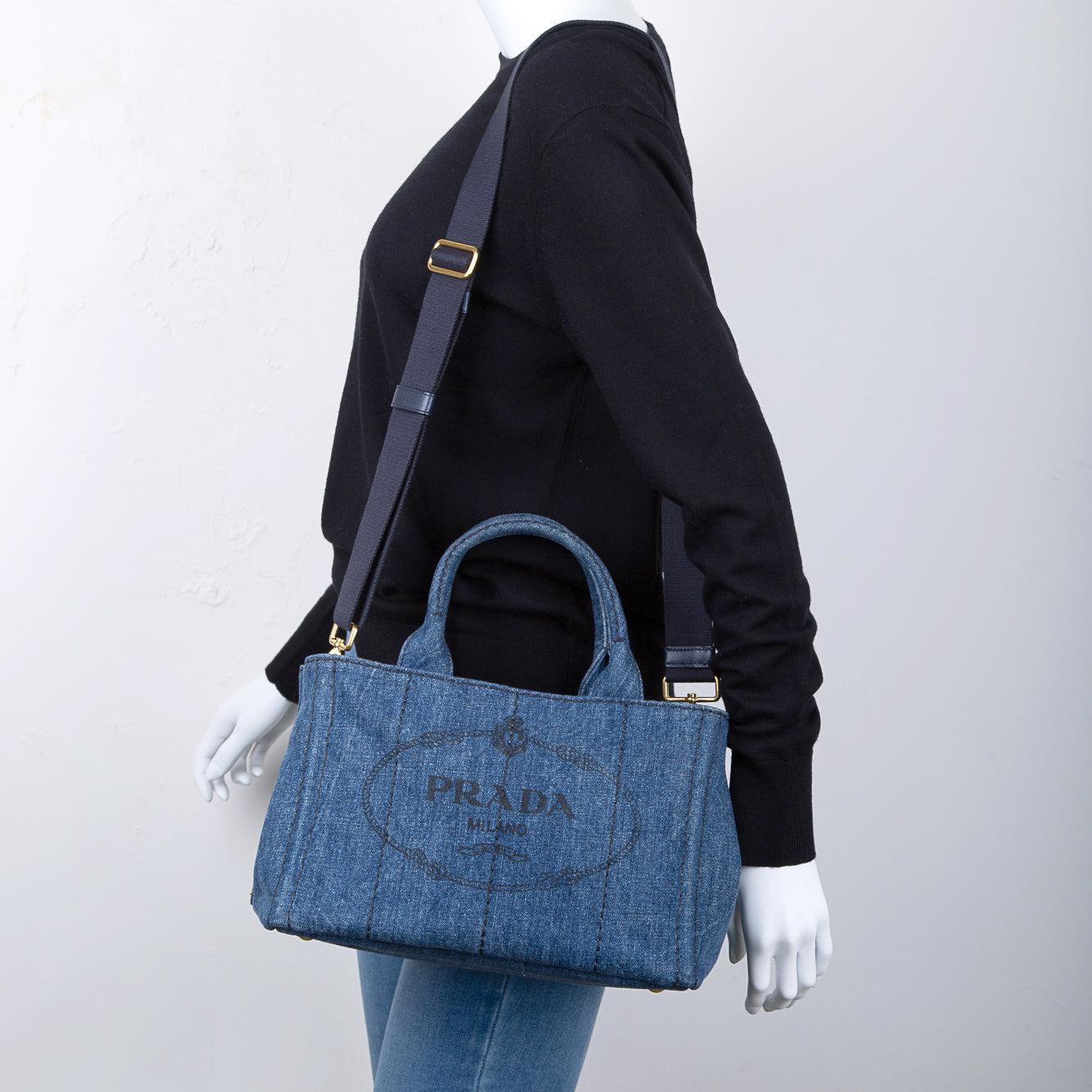Prada Small Denim Canapa Logo Tote