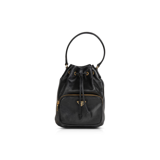 Prada Small Leather Drawstring Bucket Bag