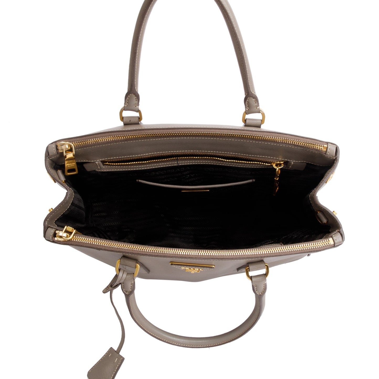 Prada Taupe Saffiano Lux Medium Double Zip Galleria Tote