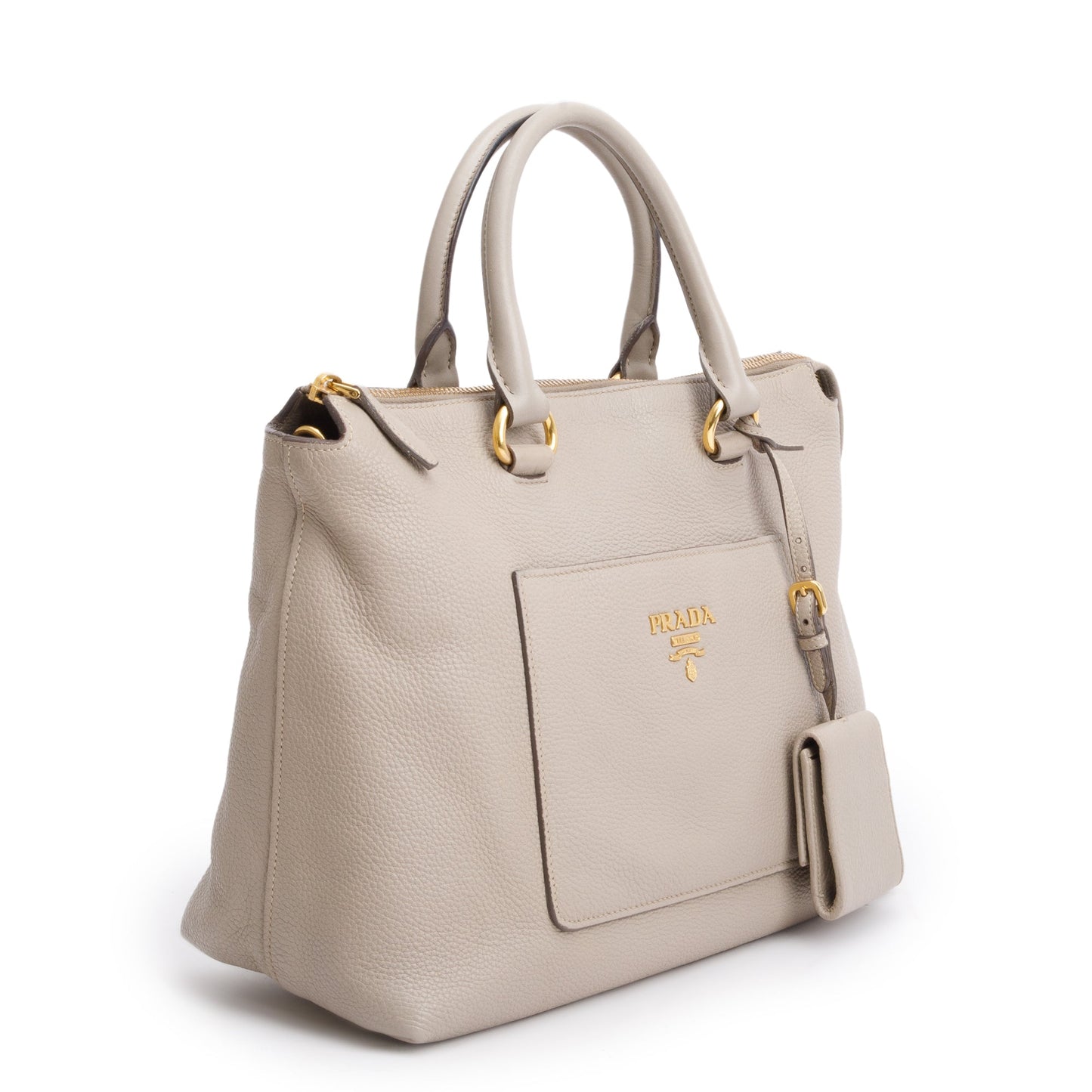 Prada Taupe Vitello Daino Leather Pocket Zip Tote