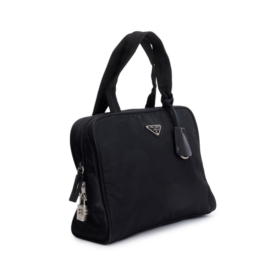 Prada Vintage Black Leather-Trimmed Tessuto Nylon Shoulder Bag
