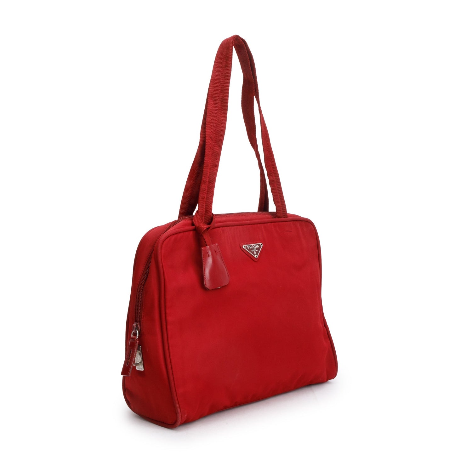 Prada Vintage Red Leather-Trimmed Tessuto Nylon Shoulder Bag