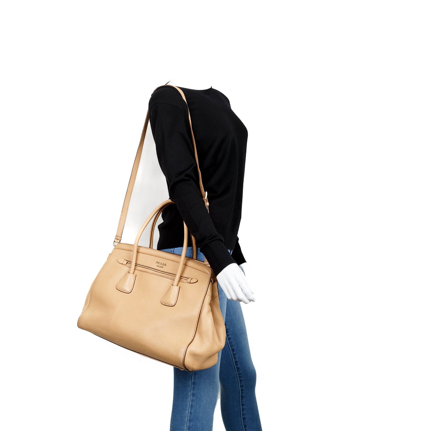 Prada Vitello Daino Cuir Frame Convertible Tote