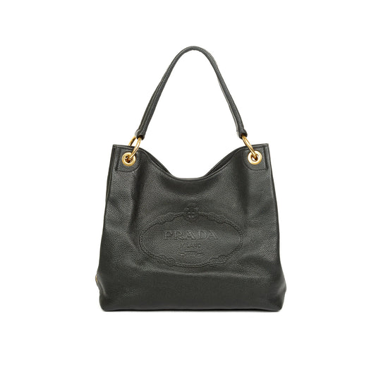 Prada Vitello Daino Medium Logo Hobo Bag