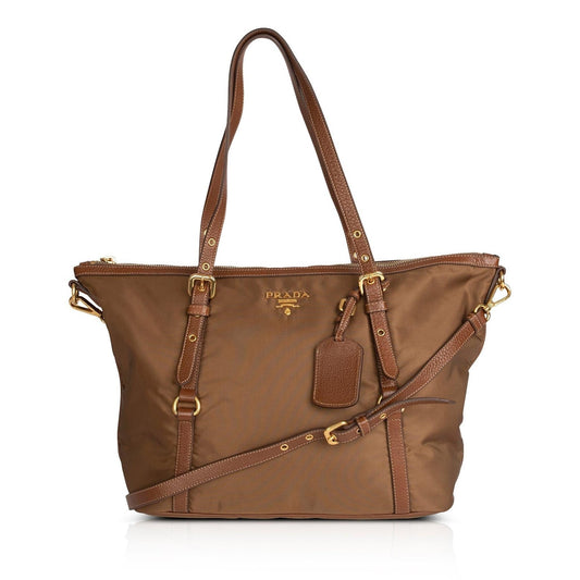 Prada Vitello Daino-Trimmed Tessuto Nylon Tote