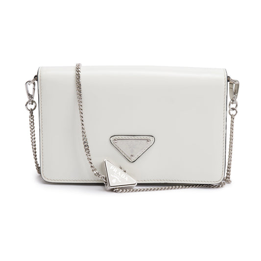 Prada White Brushed Leather Shoulder Bag