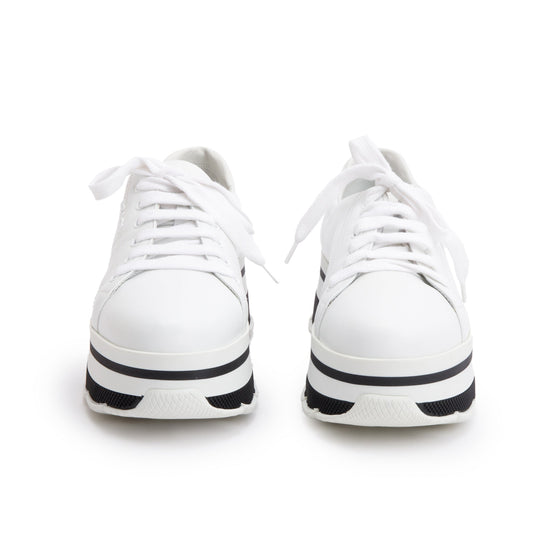 Prada White Calfskin Leather Linea Rossa Platform Sneakers, Size 39.5