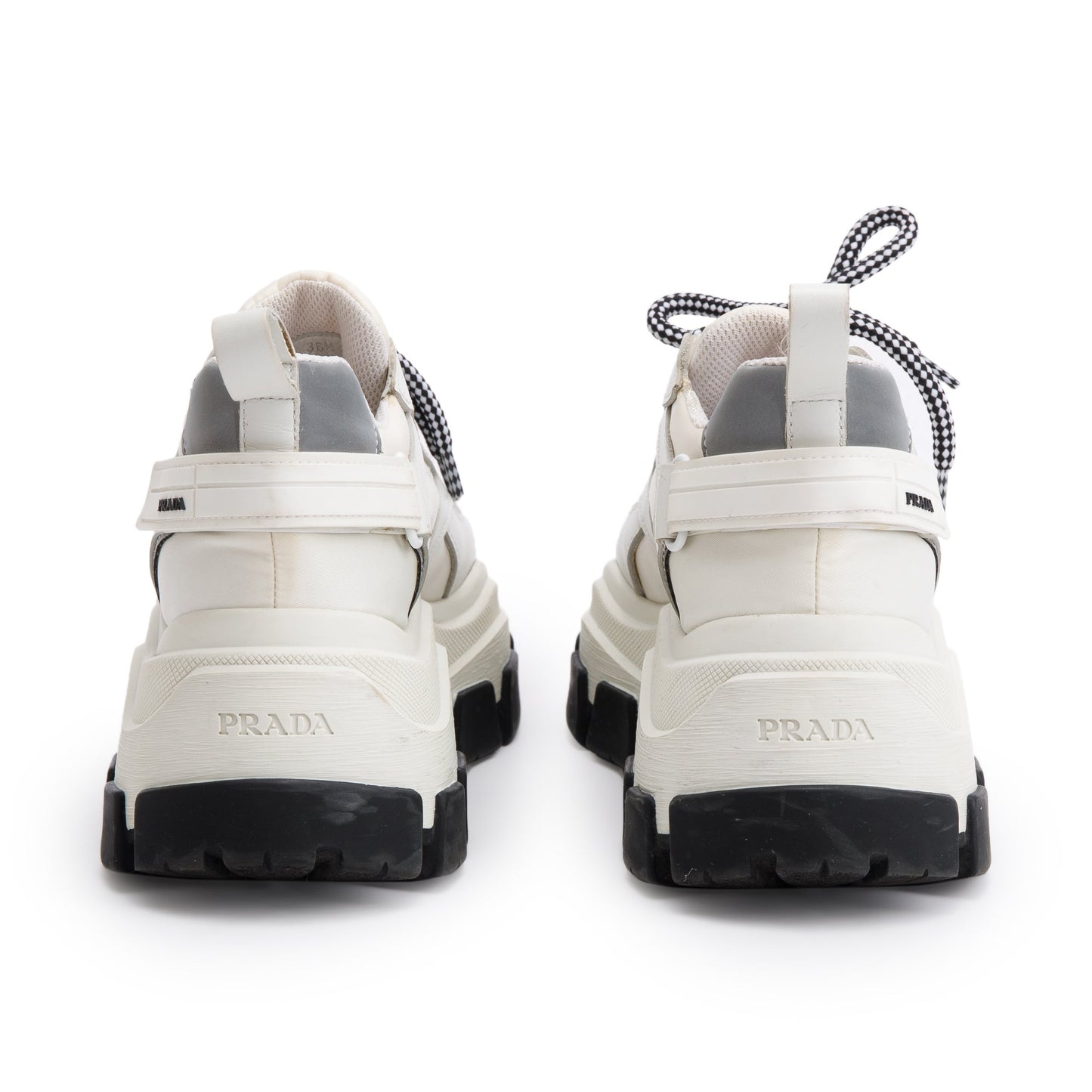 Prada White Calfskin Nylon Pegasus Sneakers, Size 36.5