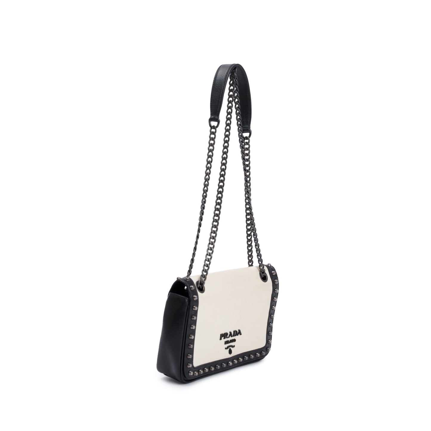 Prada White Leather Glace Studded Crossbody Bag