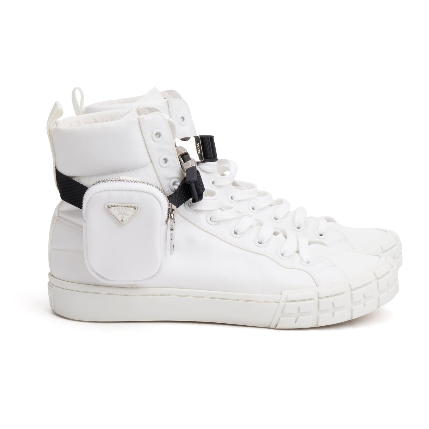 Prada White Re-Nylon Wheel High-Top Sneakers