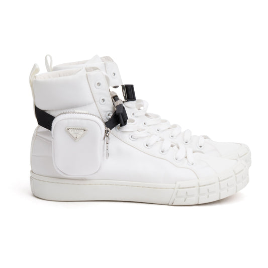 Prada White Re-Nylon Wheel High-Top Sneakers