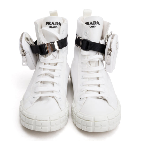 Prada White Re-Nylon Wheel High-Top Sneakers