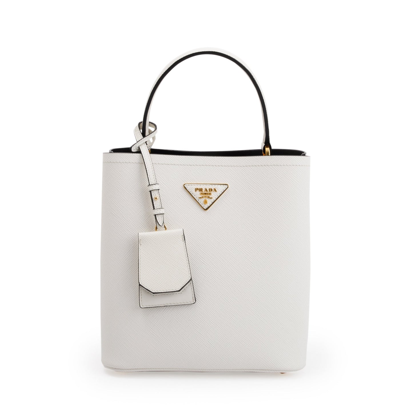 Prada White Saffiano Cuir Medium Panier Bag