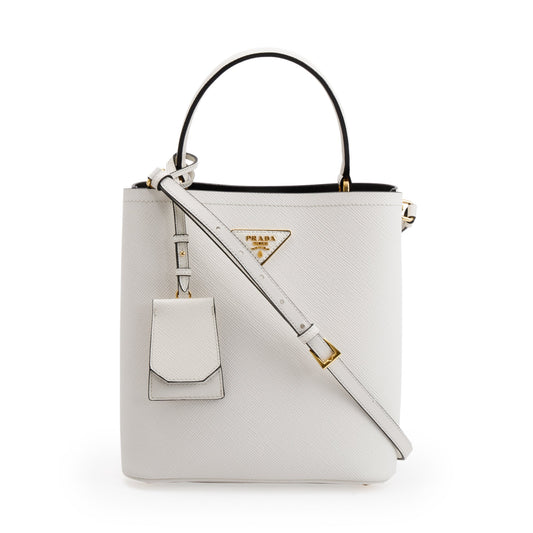 Prada White Saffiano Cuir Medium Panier Bag