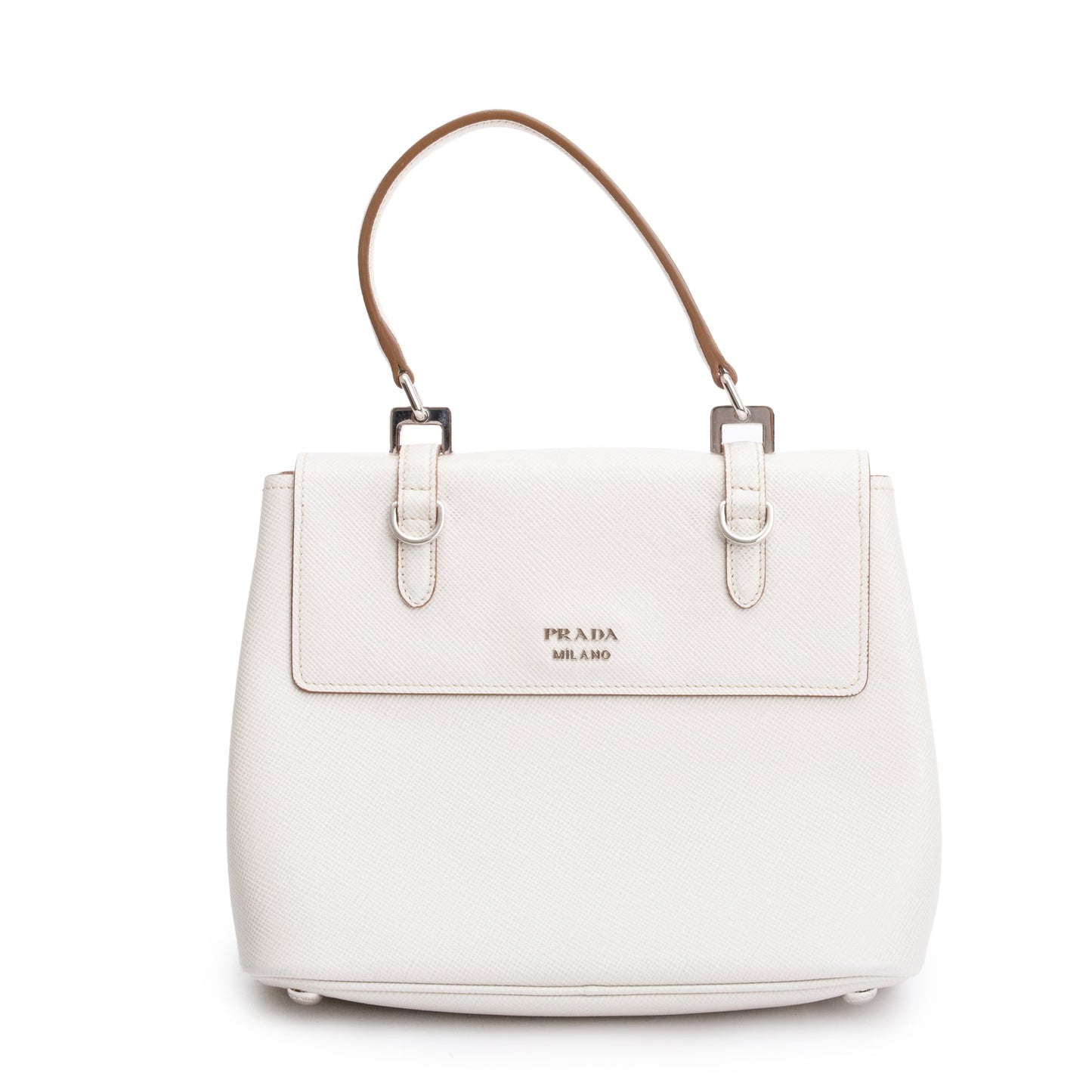 Prada White Saffiano Cuir Top Handle Bag