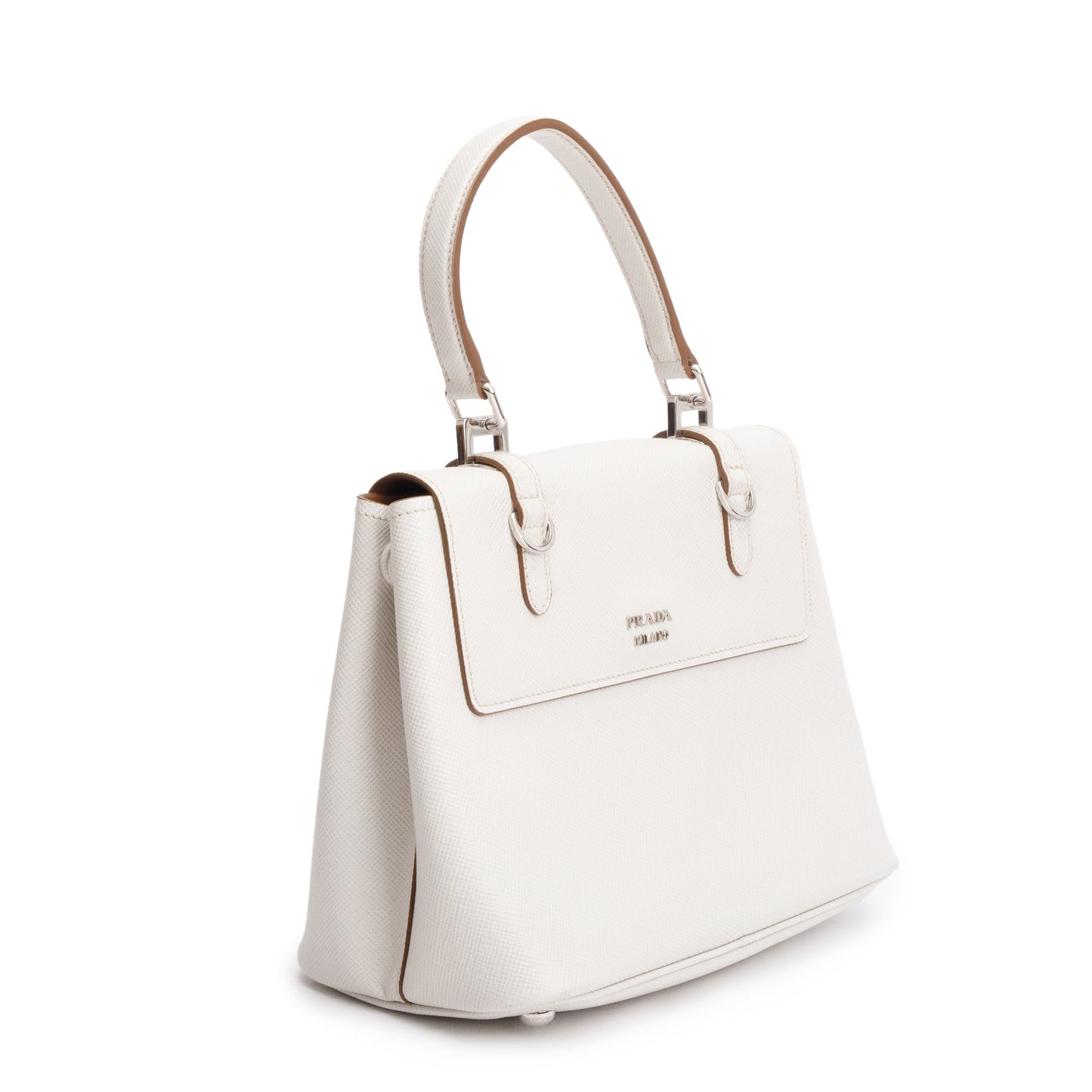 Prada White Saffiano Cuir Top Handle Bag