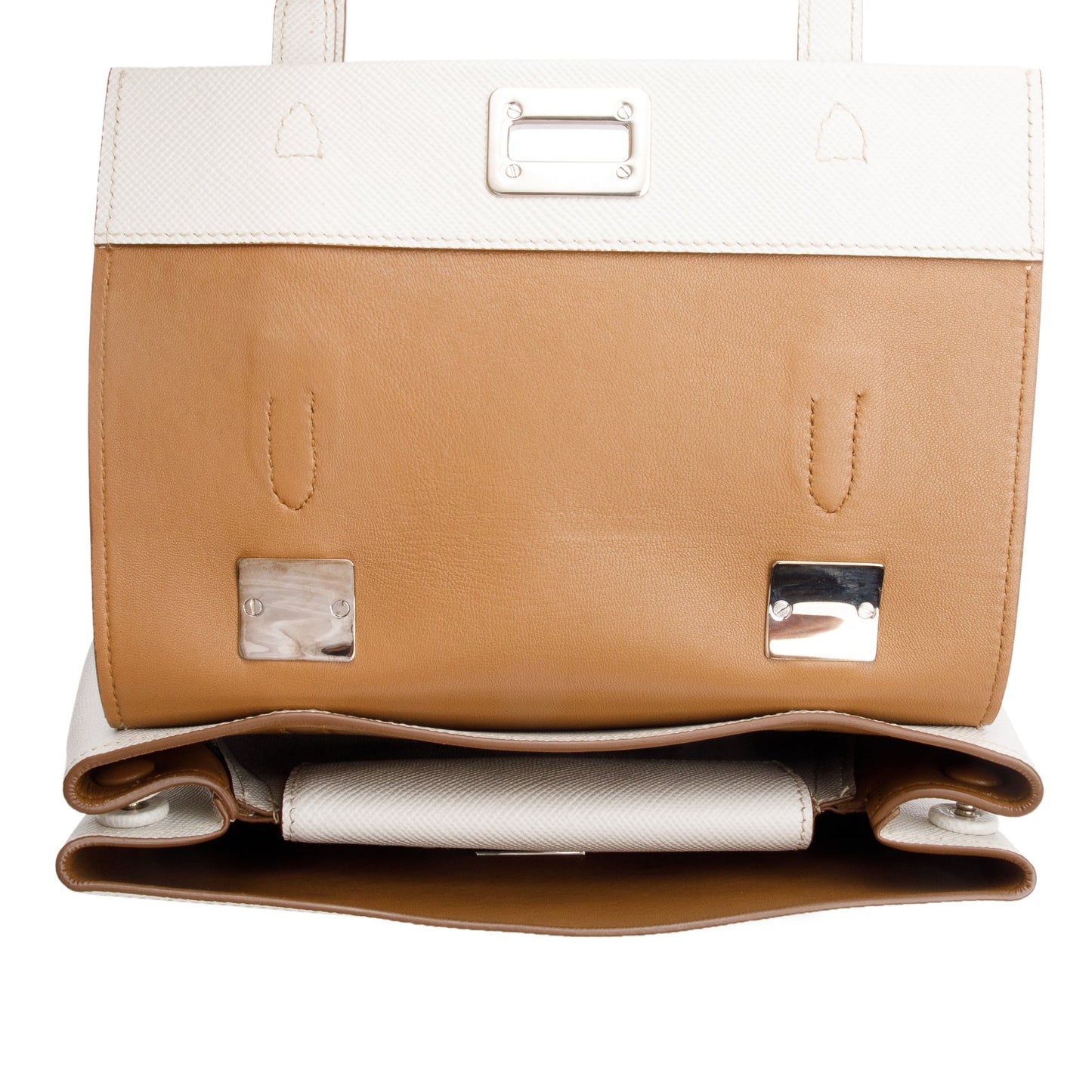 Prada White Saffiano Cuir Top Handle Bag