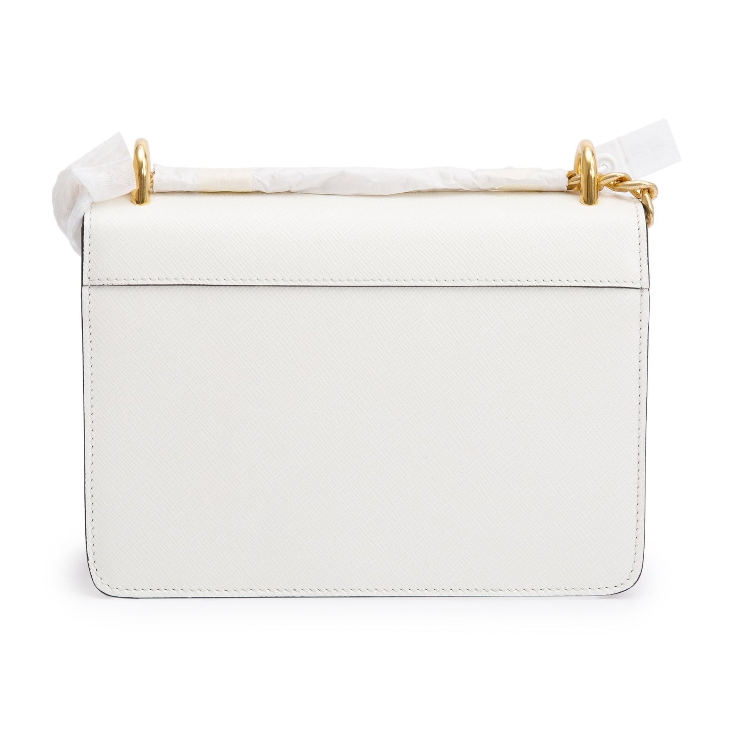 Prada White Saffiano Soft Calf Leather Chain Crossbody Bag