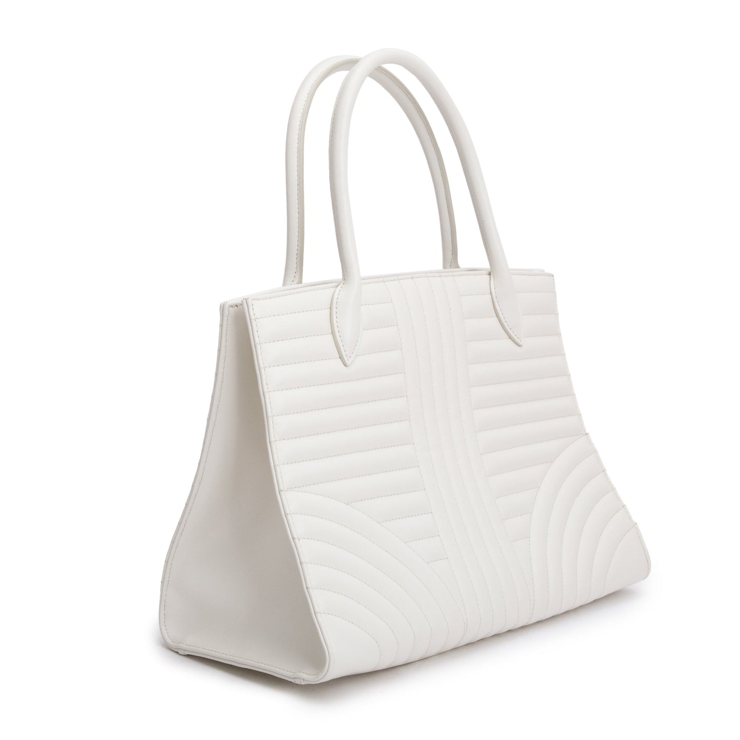 Prada White Soft Calf Impunture Diagramme Tote