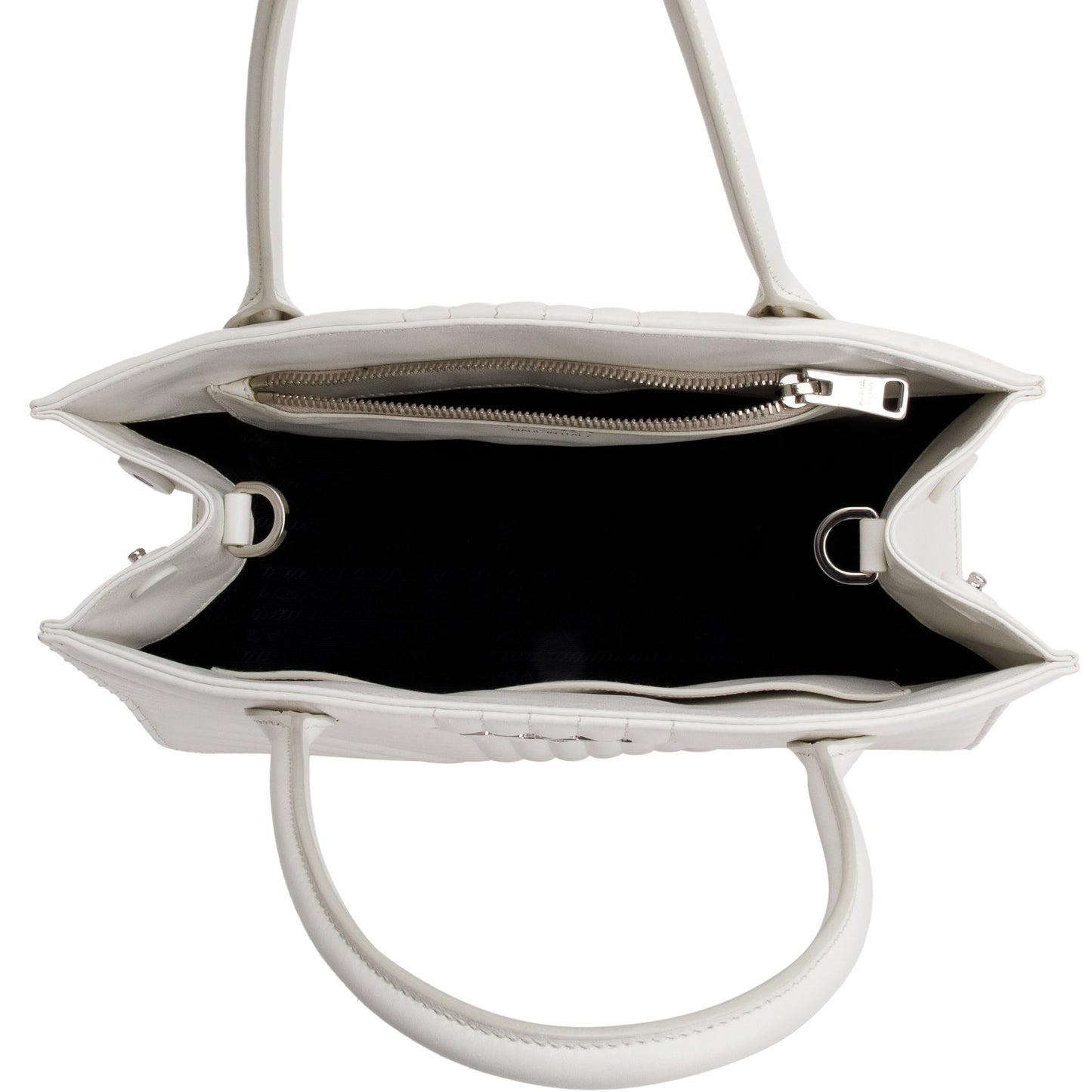 Prada White Soft Calf Impunture Diagramme Tote