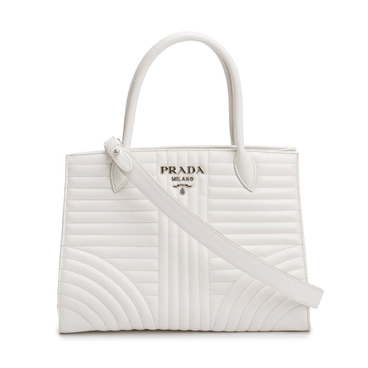 Prada White Soft Calf Impunture Diagramme Tote