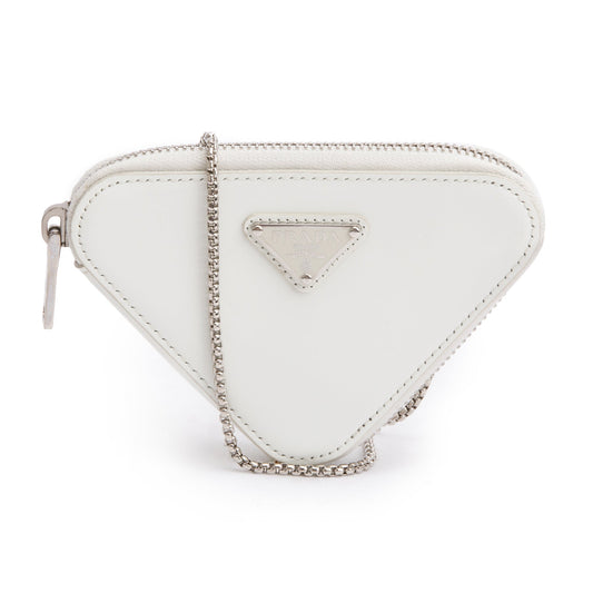 Prada White Spazzolato Leather Mini Triangle Crossbody Bag