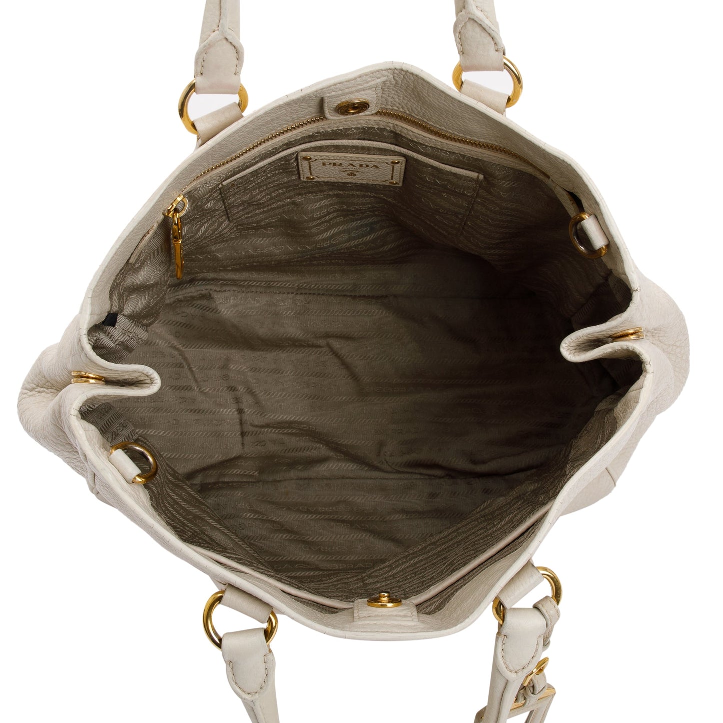 Prada White Vitello Daino Leather Tote