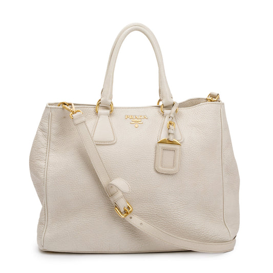 Prada White Vitello Daino Leather Tote