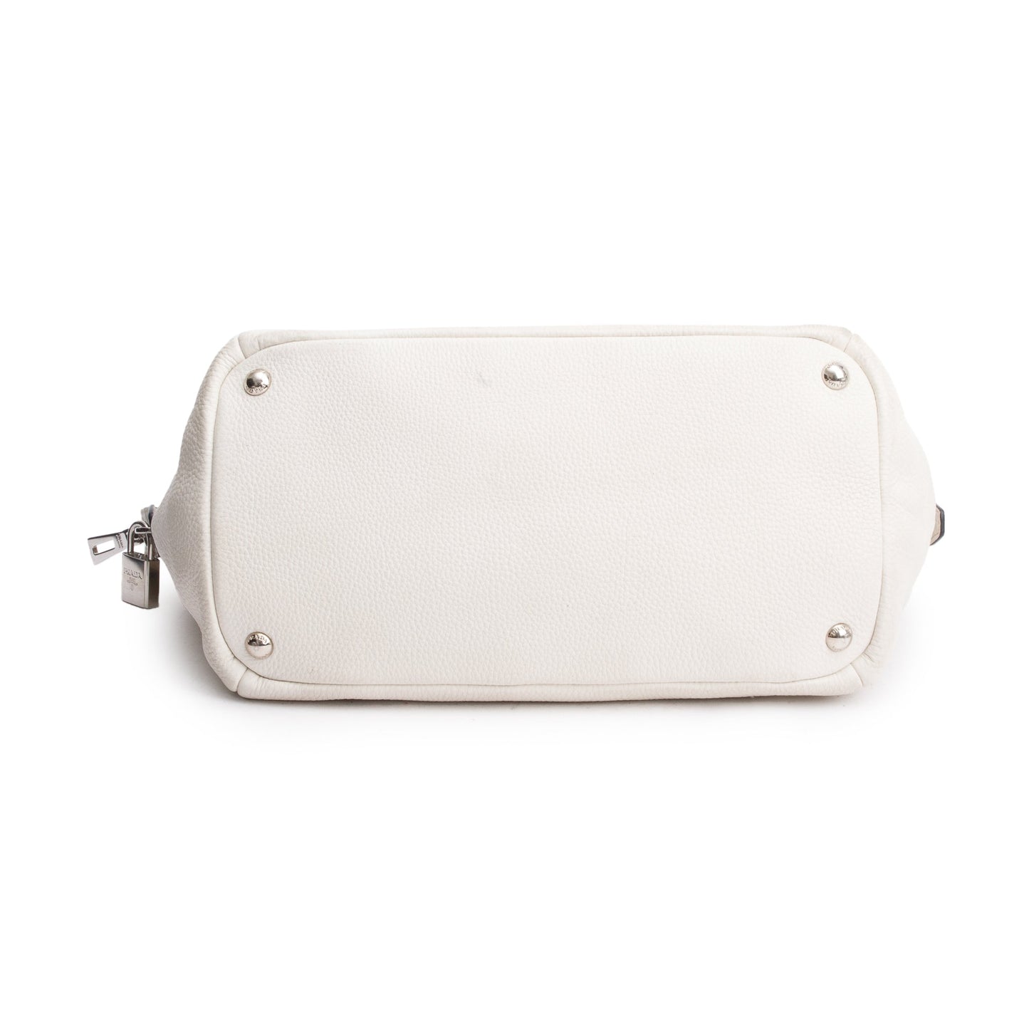 Prada White Vitello Daino Leather Zip Tote