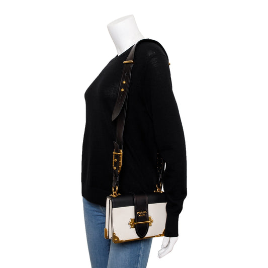 Prada White/Black City Calf Saffiano Cahier Bag