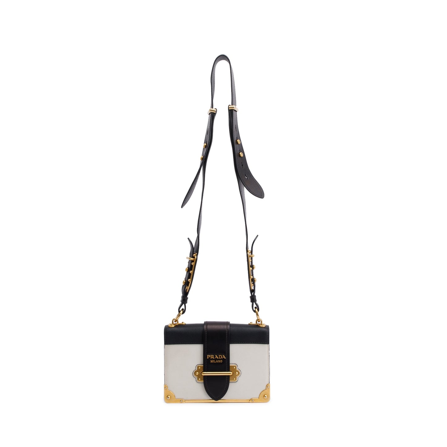 Prada White/Black City Calf Saffiano Cahier Bag