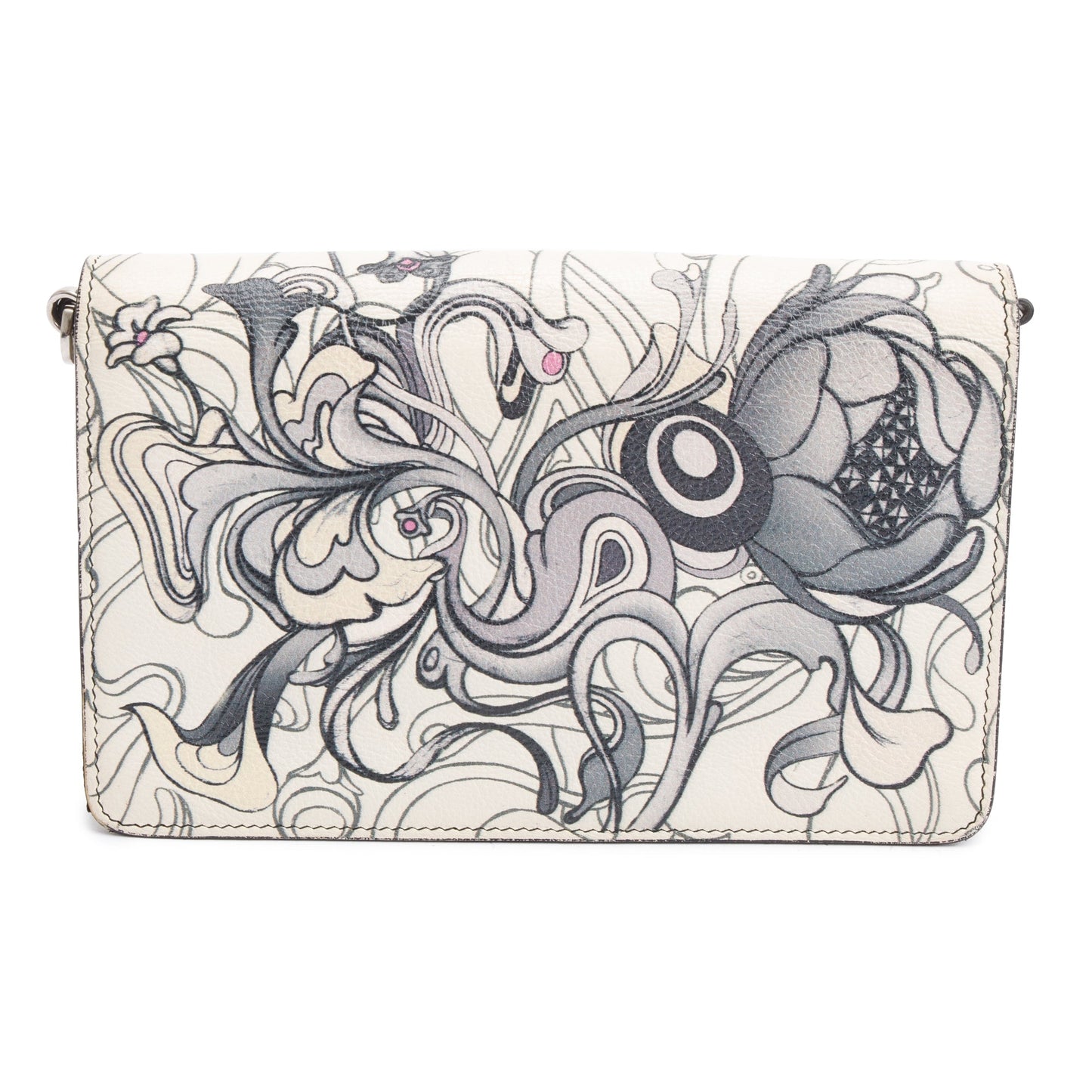 Prada X James Jean White Glace Calfskin Rabbit Print Wallet on Chain