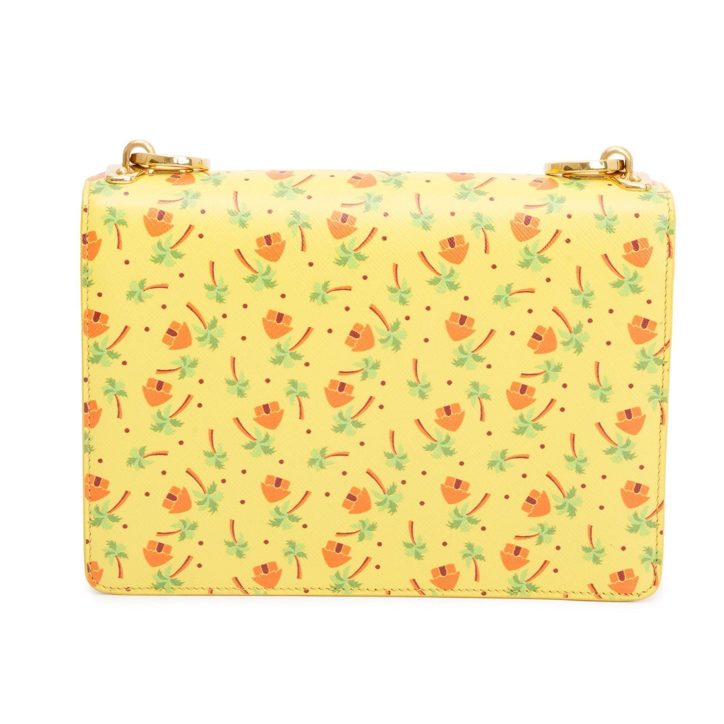 Prada Yellow Saffiano Stampata Palm Tree Print Crossbody Bag