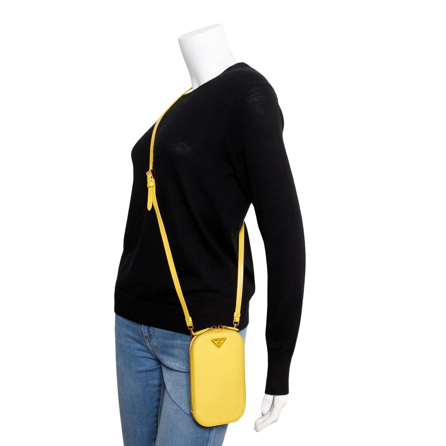 Prada Yellow Saffiano Triangle Phone Bag