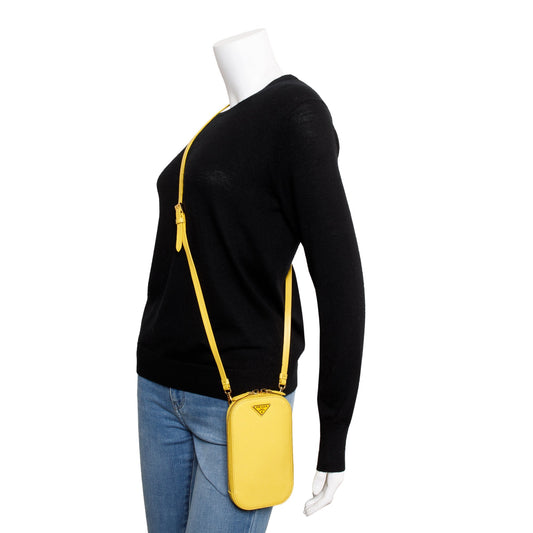 Prada Yellow Saffiano Triangle Phone Bag