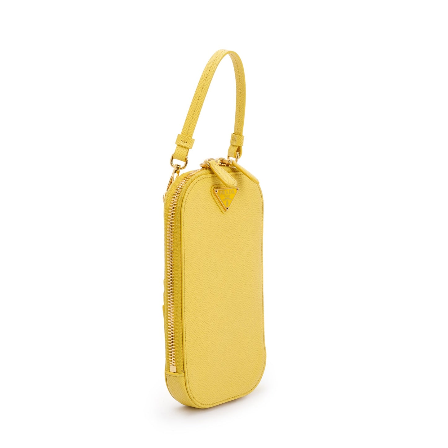 Prada Yellow Saffiano Triangle Phone Bag