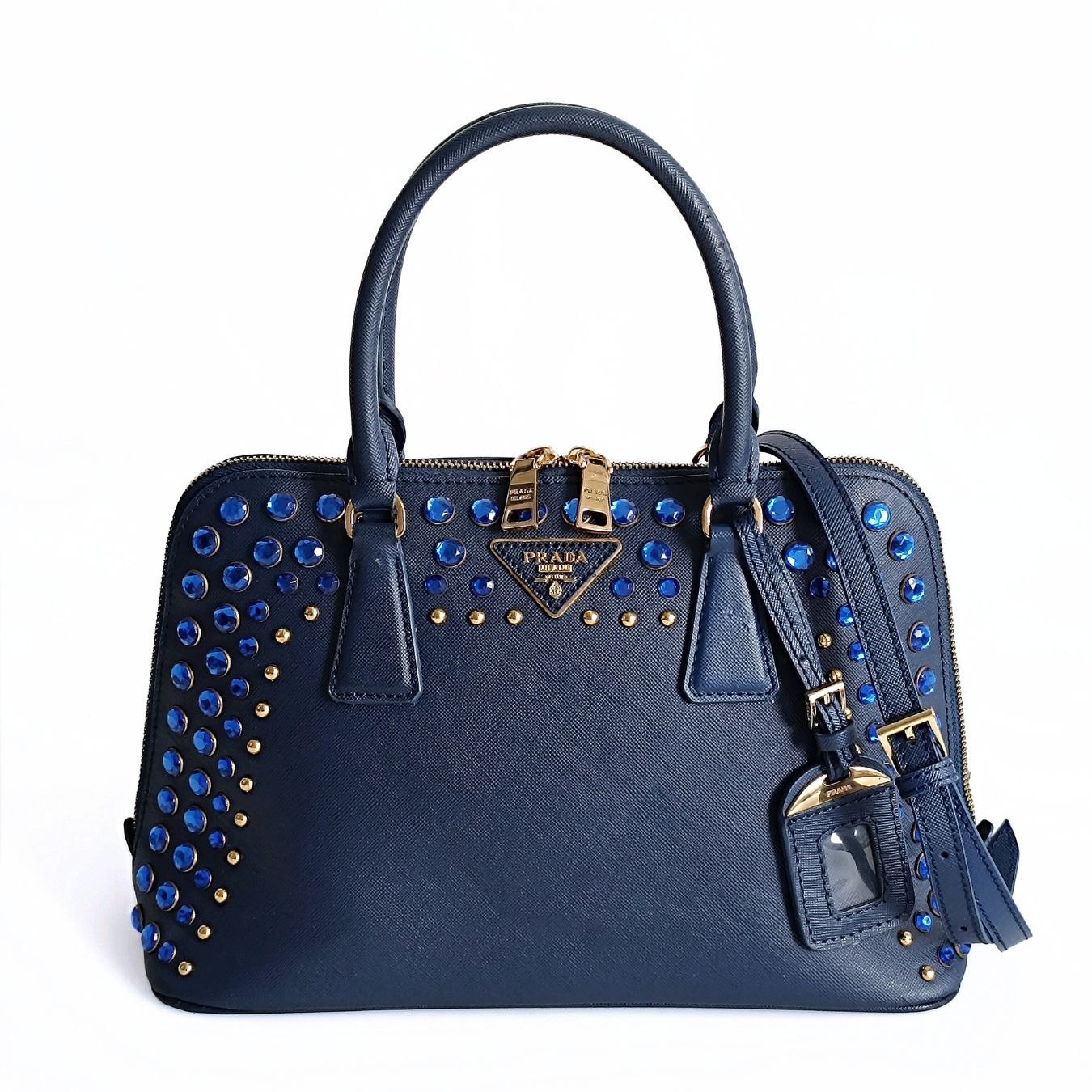 Luxury PradaBijoux shoulder bag in blue Saffiano leather